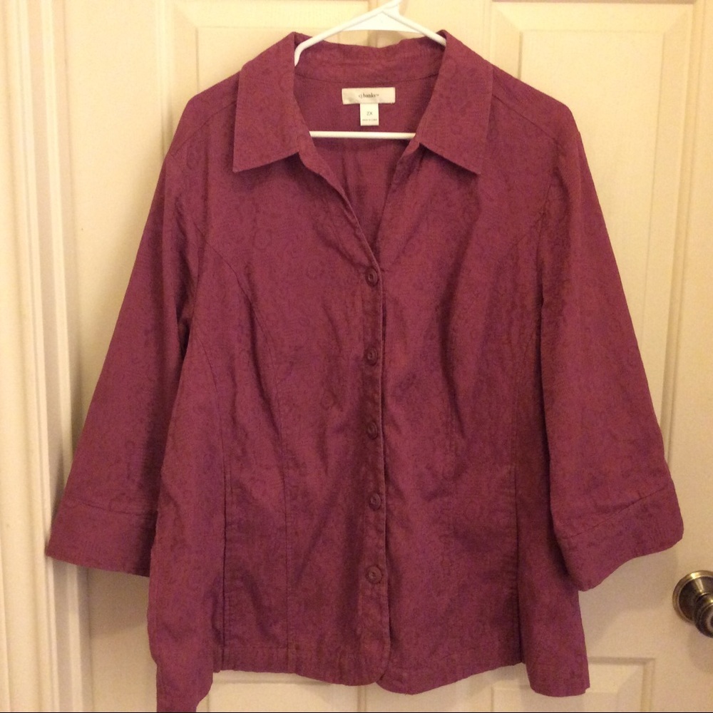 c j Banks 2X light purple 3/4 sleeve button blouse